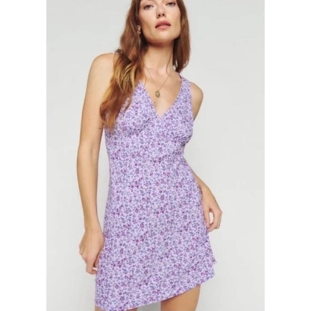 Reformation Calix Mini Floral Lilac Purple Dress Boho Coastal Cottagecore Sz XL